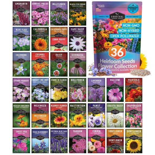 Survival Garden Seeds: Functional Flower Garden Kit - 36 Helpful Flowers