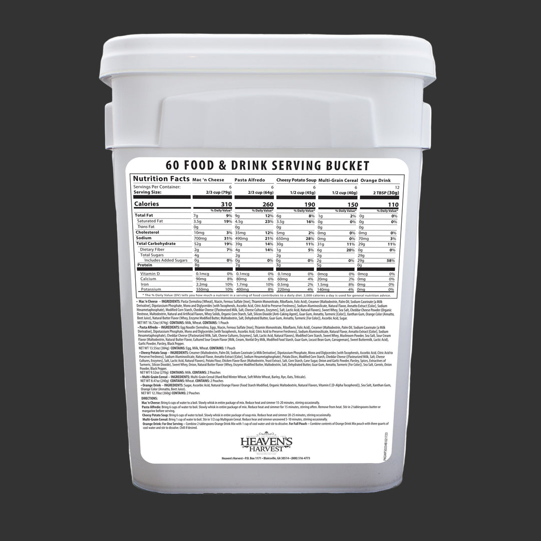 Heaven's Harvest: Starter Food & Drink Buckets - Emergency Survival Food Kit