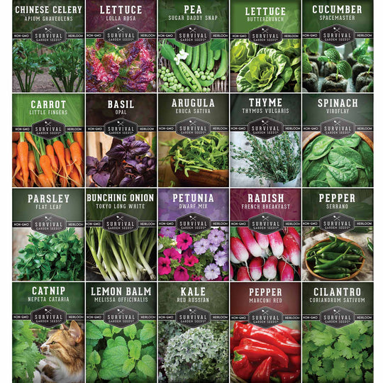Survival Garden Seeds: Apartment Kit Seed Vault - 20 Container Friendly Varieties