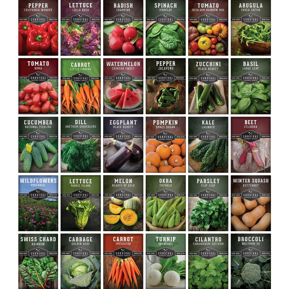 Survival Garden Seeds: Home Garden Seed Collection - 30 Pack of Vegetables & Herb Seeds
