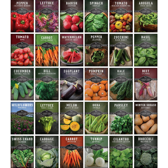 Survival Garden Seeds: Home Garden Seed Collection - 30 Pack of Vegetables & Herb Seeds