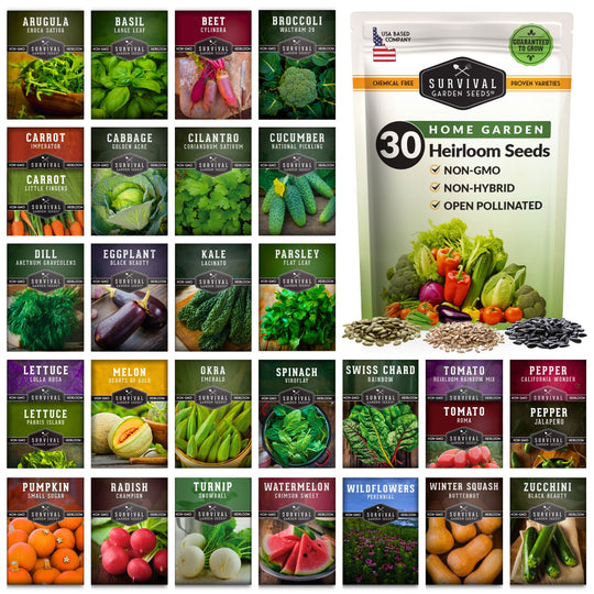 Survival Garden Seeds: Home Garden Seed Collection - 30 Pack of Vegetables & Herb Seeds