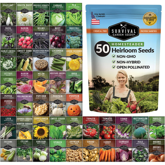 Survival Garden Seeds: Homesteader Collection - 50 Varieties of Vegetables & Herbs