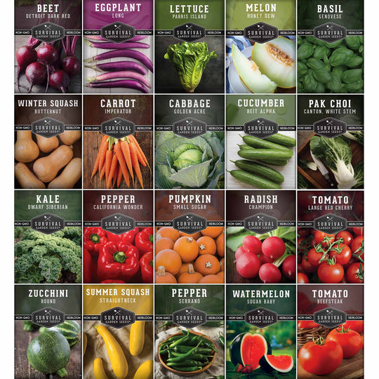 Survival Garden Seeds: Starter Kit Seed Vault - 20 Delicious Varieties of Vegetables