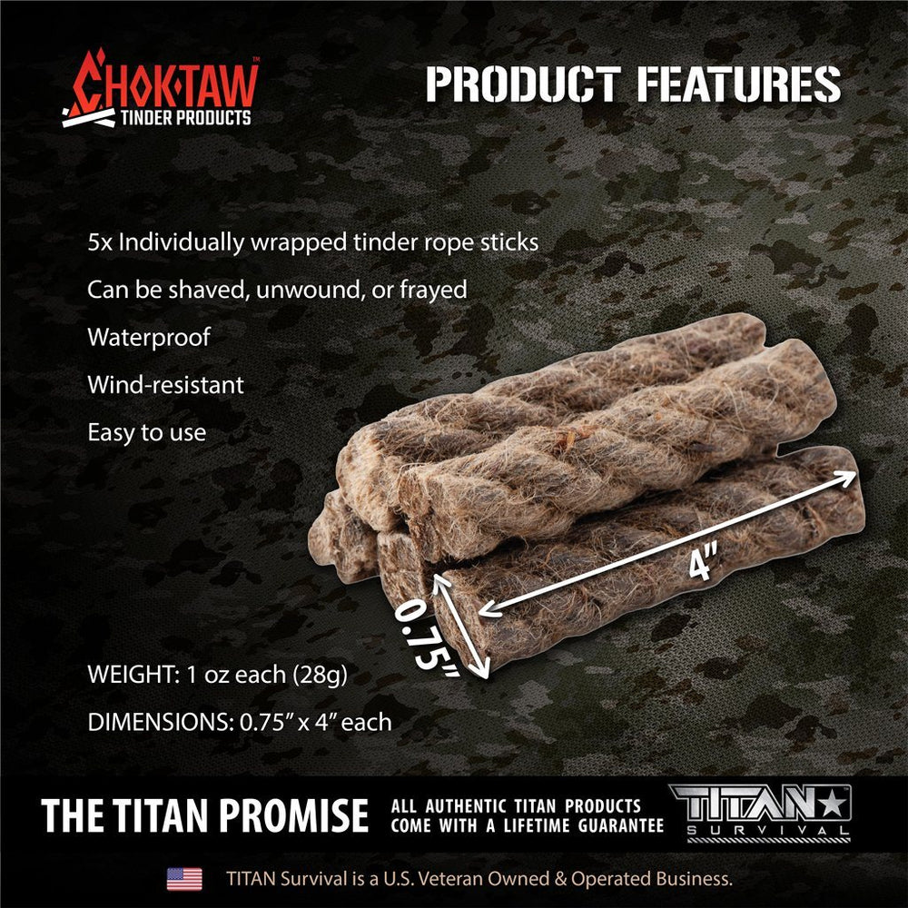 TITAN Survival: CHOKTAW Waxed Jute Rope Tinder Sticks