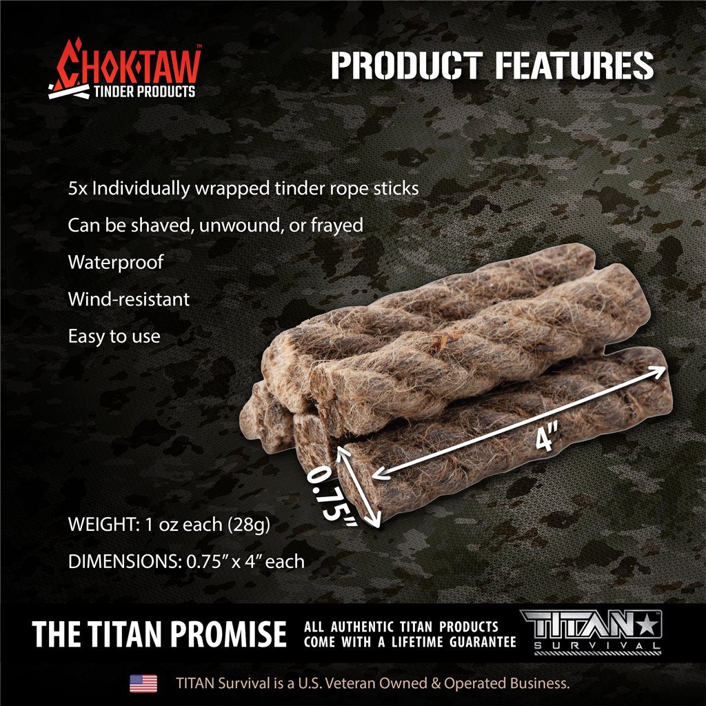 TITAN Survival: CHOKTAW Waxed Jute Rope Tinder Sticks