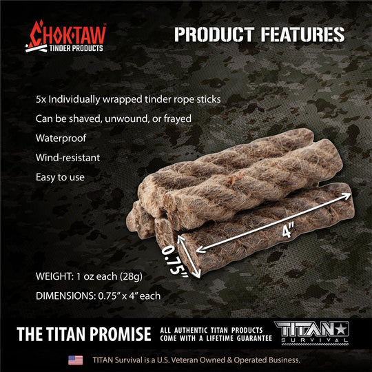 TITAN Survival: CHOKTAW Waxed Jute Rope Tinder Sticks