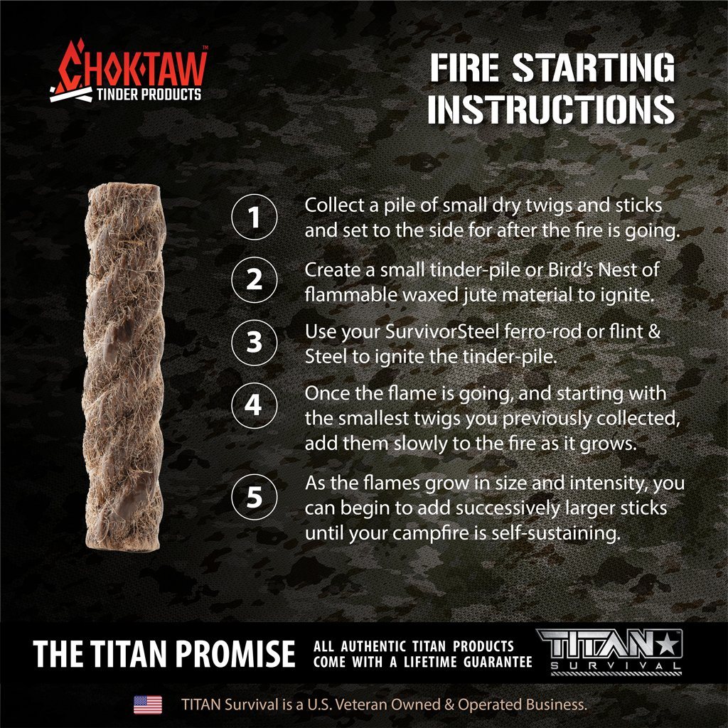 TITAN Survival: CHOKTAW Waxed Jute Rope Tinder Sticks
