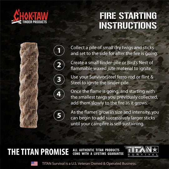 TITAN Survival: CHOKTAW Waxed Jute Rope Tinder Sticks