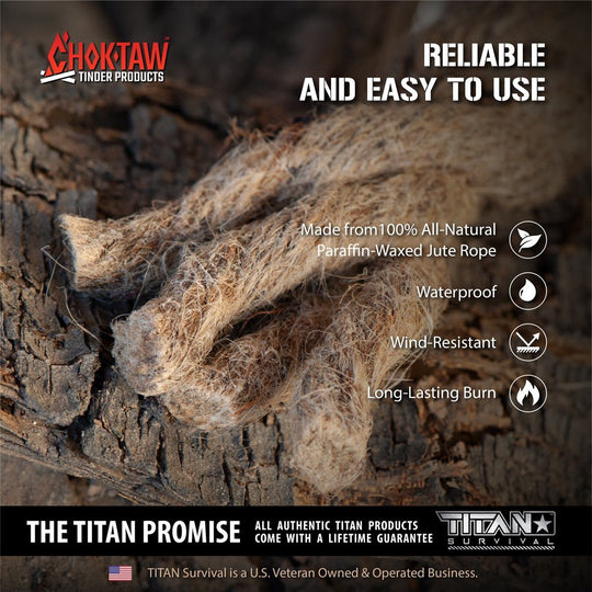 TITAN Survival: CHOKTAW Waxed Jute Rope Tinder Sticks