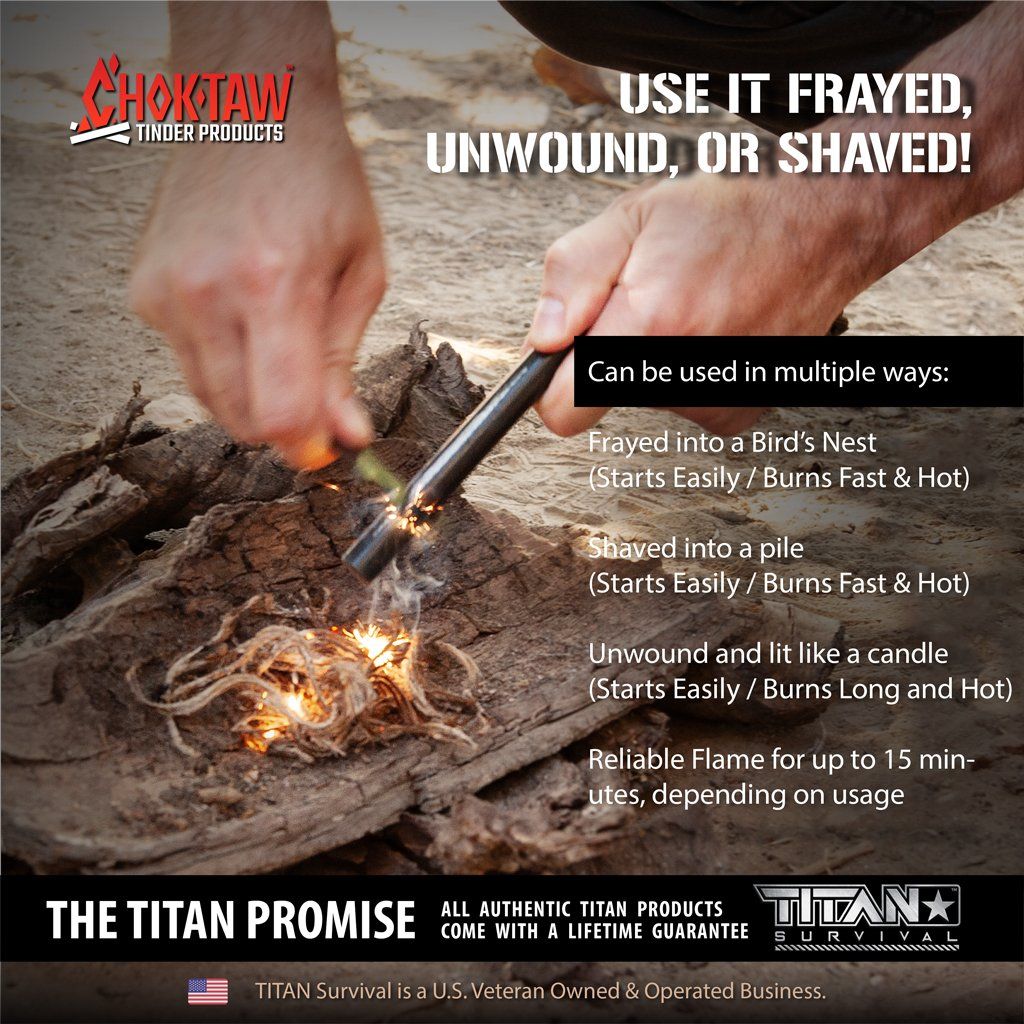 TITAN Survival: CHOKTAW Waxed Jute Rope Tinder Sticks