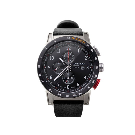 Dango: CR-01 - CHRONO WATCH WITH ITALIAN LEATHER STRAP - JET BLACK