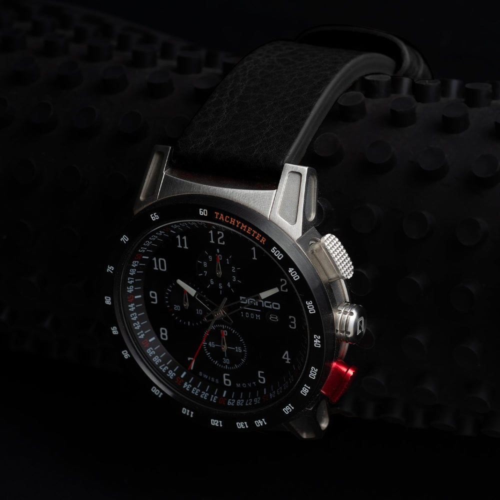 Dango: CR-01 - CHRONO WATCH WITH ITALIAN LEATHER STRAP - JET BLACK