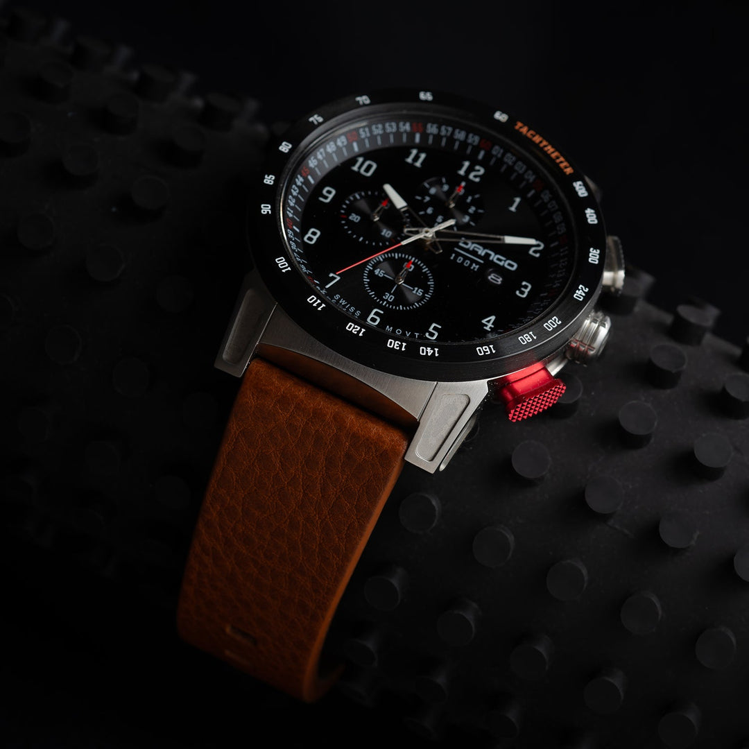 Dango: CR-01 - CHRONO WATCH WITH ITALIAN LEATHER STRAP - WHISKEY BROWN