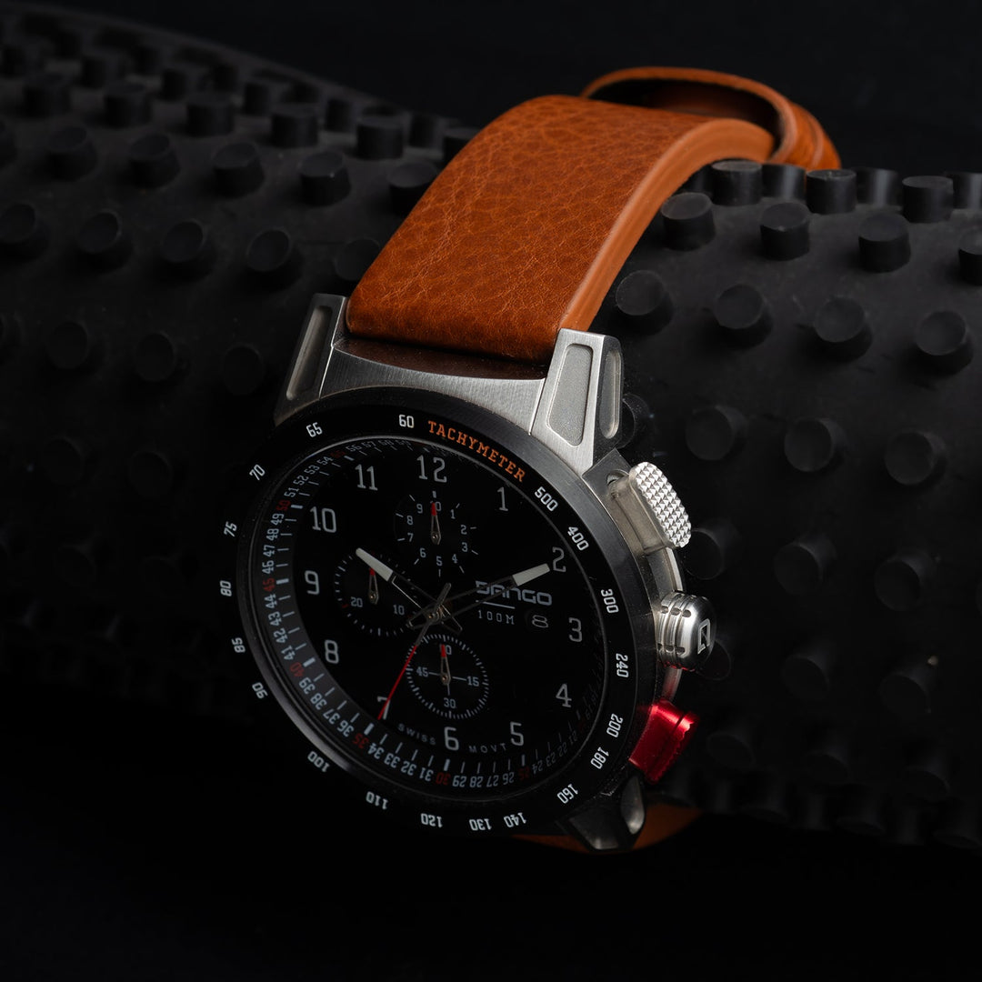 Dango: CR-01 - CHRONO WATCH WITH ITALIAN LEATHER STRAP - WHISKEY BROWN