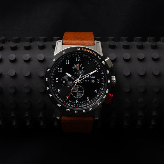 Dango: CR-01 - CHRONO WATCH WITH ITALIAN LEATHER STRAP - WHISKEY BROWN