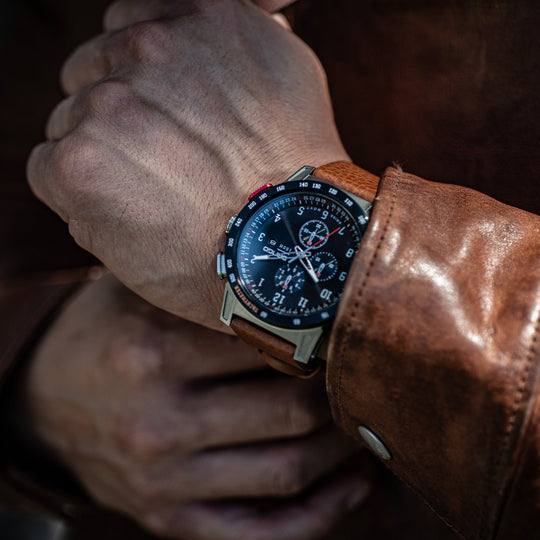 Dango: CR-01 - CHRONO WATCH WITH ITALIAN LEATHER STRAP - WHISKEY BROWN