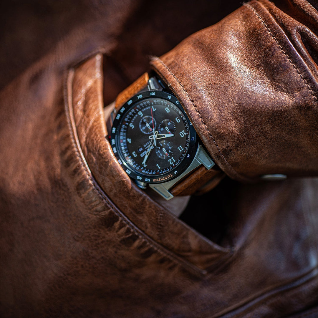 Dango: CR-01 - CHRONO WATCH WITH ITALIAN LEATHER STRAP - WHISKEY BROWN