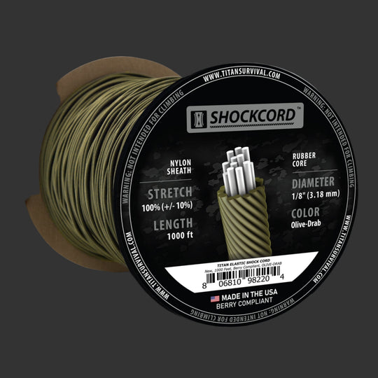 TITAN Survival: 1/8" Olive-Drab Shock Cord, 1000 FT SPOOL