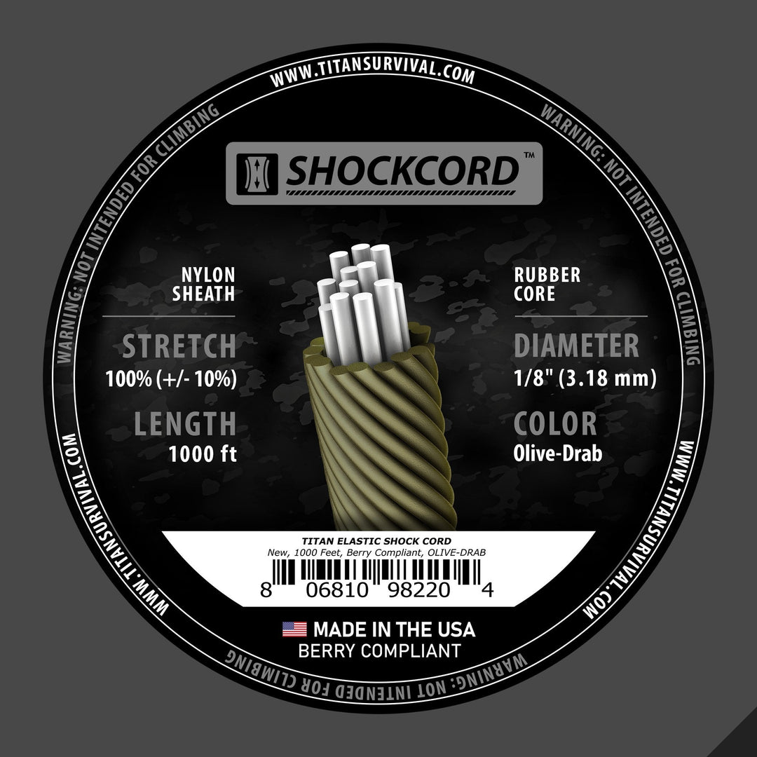 TITAN Survival: 1/8" Olive-Drab Shock Cord, 1000 FT SPOOL