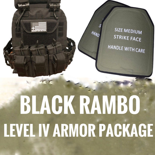 Redemption Tactical Black Rambo Plate Carrier: Plate Carrier + Level IV Plates