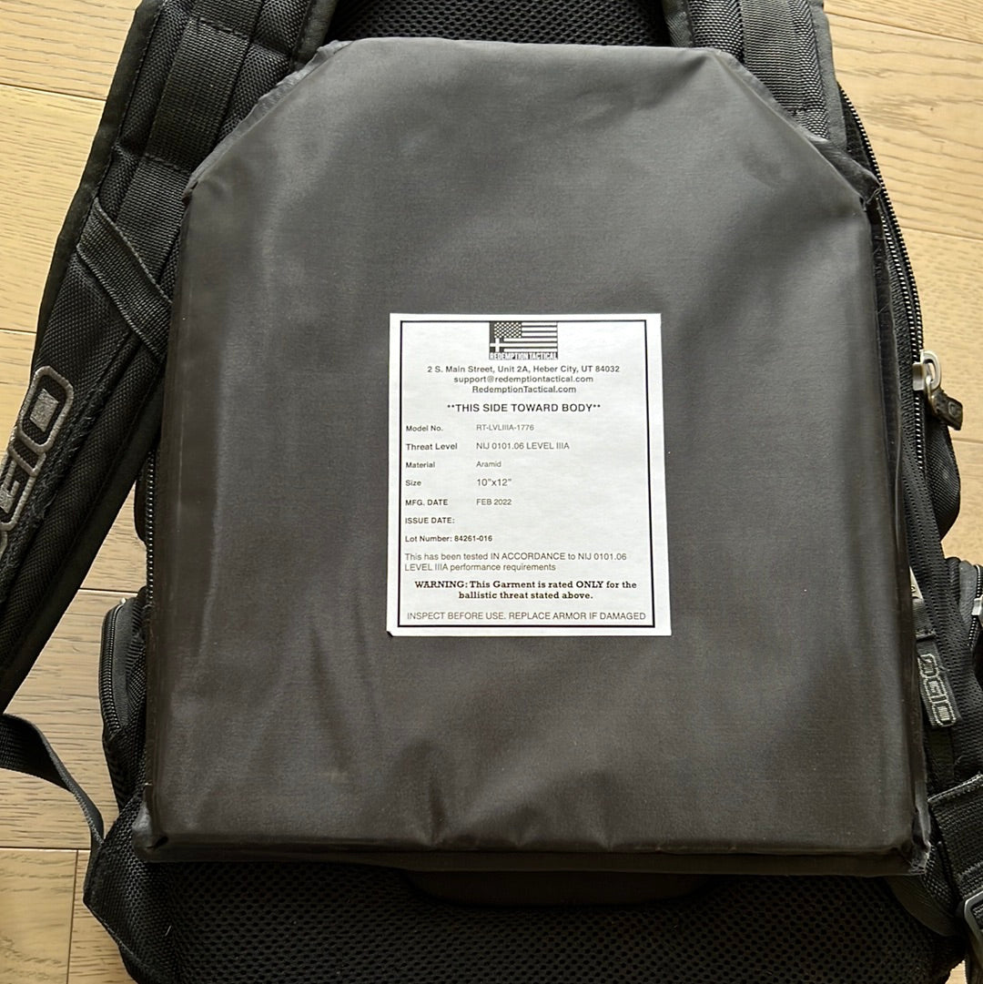 Redemption Tactical NIJ Level IIIA Soft Armor Plate for Vest or Backpack