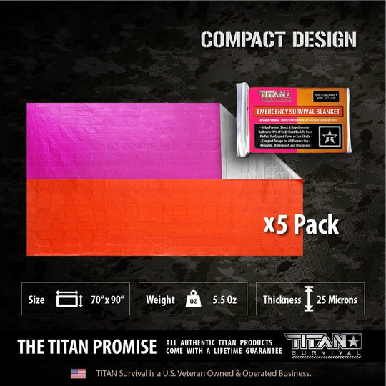 TITAN Survival: XL Emergency Survival Blankets, 5-Pack