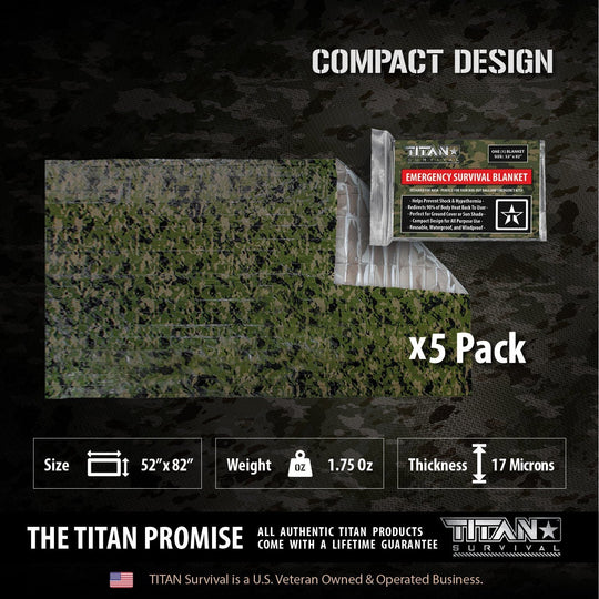 TITAN Survival: Emergency Survival Blankets, 5-Pack
