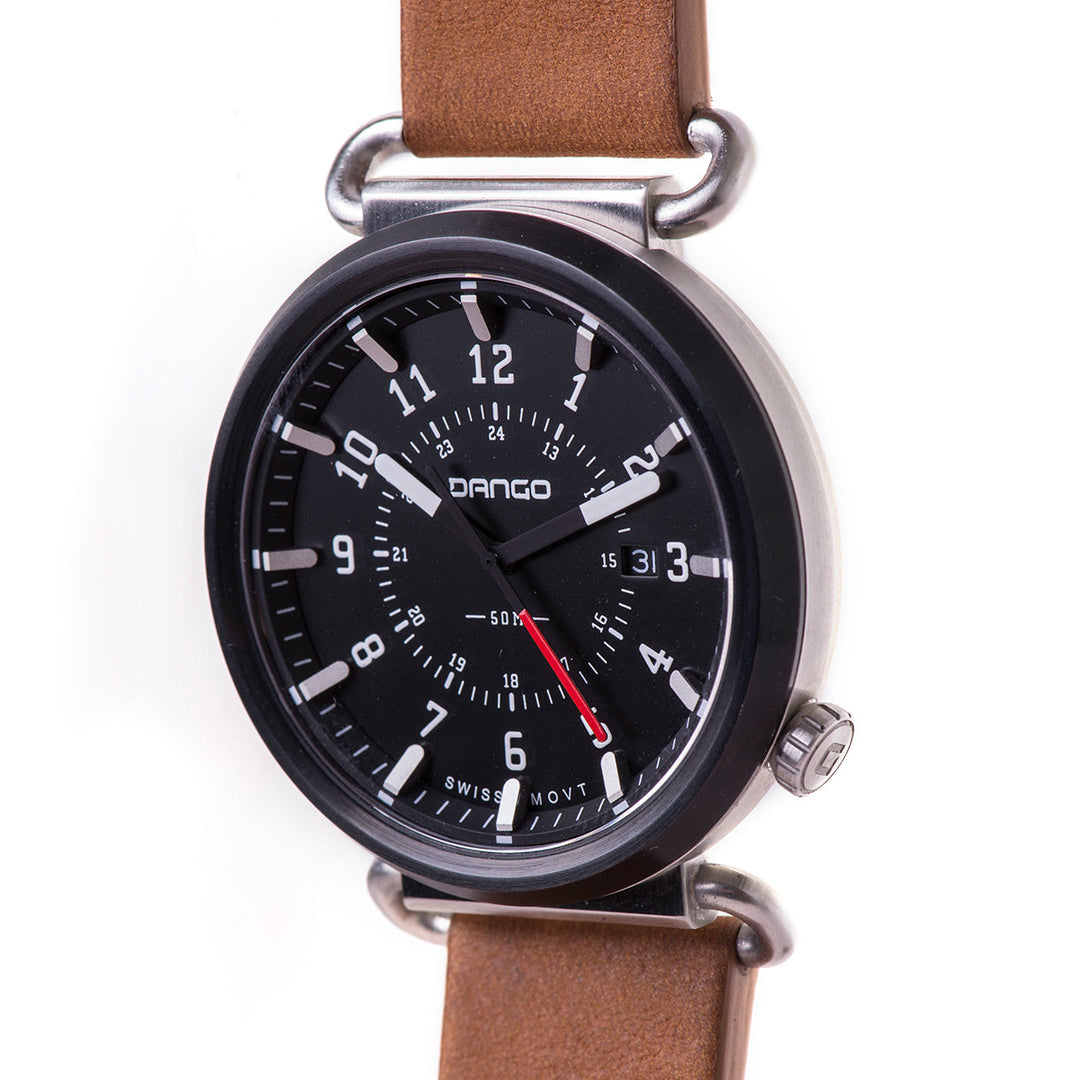 Dango: TK-01 - TREK WATCH WITH ITALIAN LEATHER STRAP - WHISKEY BROWN
