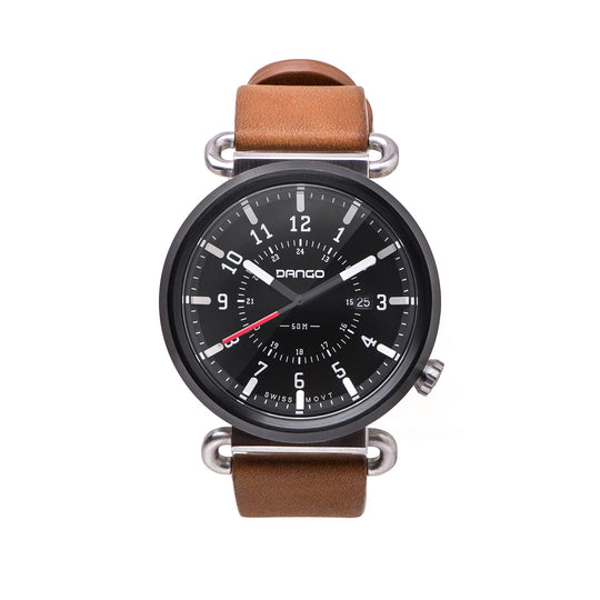 Dango: TK-01 - TREK WATCH WITH ITALIAN LEATHER STRAP - WHISKEY BROWN