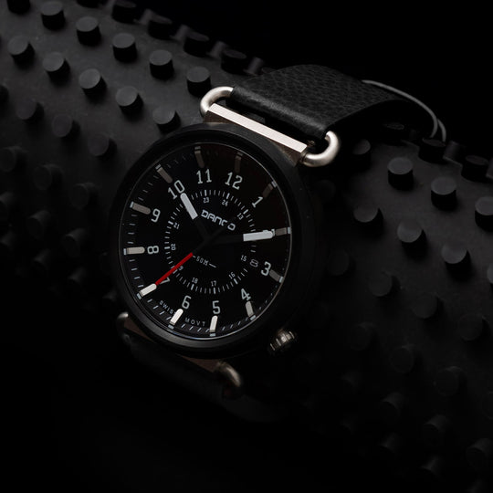 Dango: TK-01 - TREK WATCH WITH ITALIAN LEATHER STRAP - JET BLACK