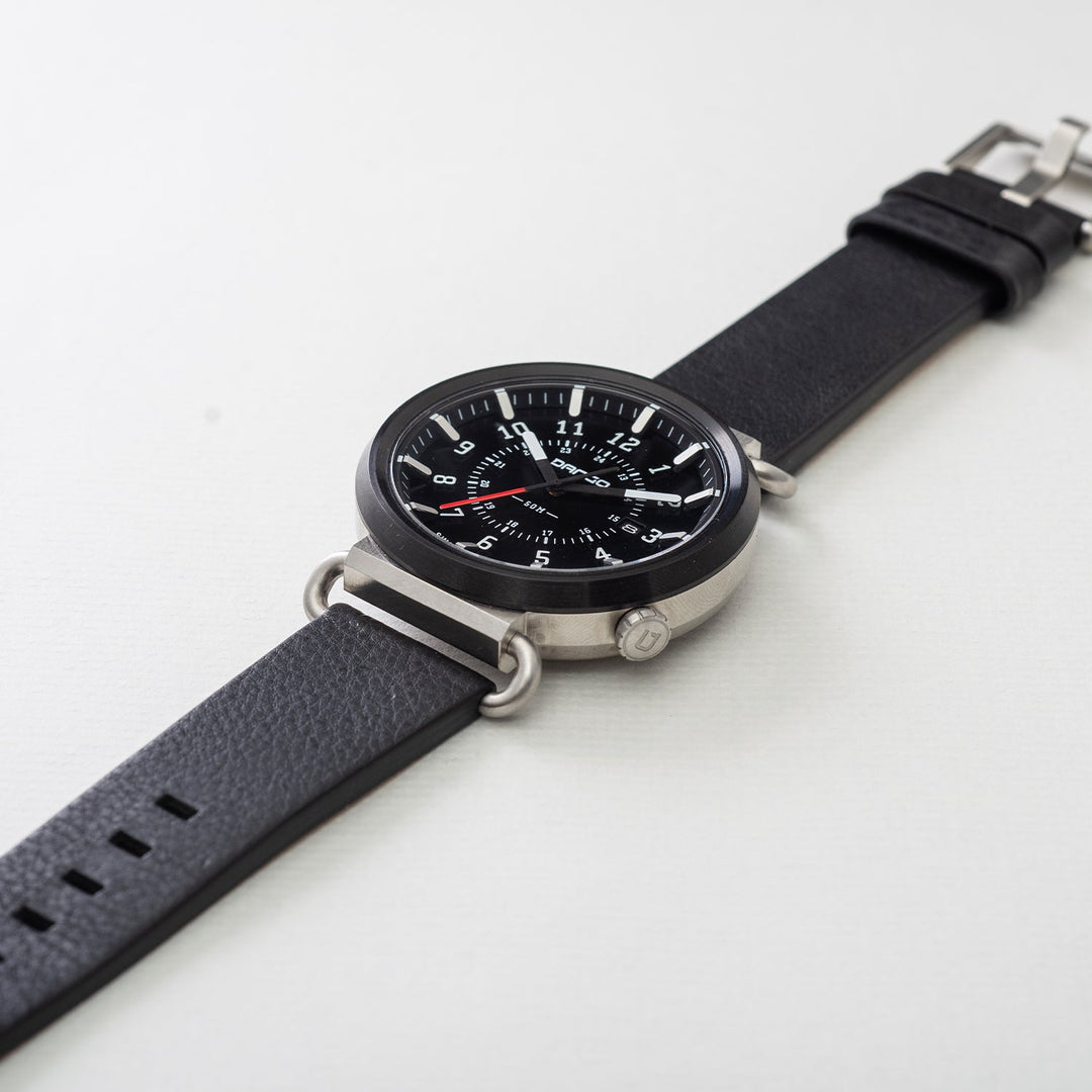 Dango: TK-01 - TREK WATCH WITH ITALIAN LEATHER STRAP - JET BLACK