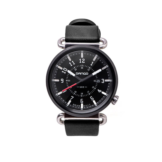 Dango: TK-01 - TREK WATCH WITH ITALIAN LEATHER STRAP - JET BLACK