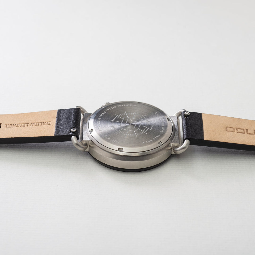 Dango: TK-01 - TREK WATCH WITH ITALIAN LEATHER STRAP - JET BLACK