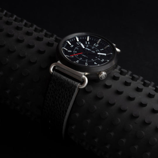 Dango: TK-01 - TREK WATCH WITH ITALIAN LEATHER STRAP - JET BLACK