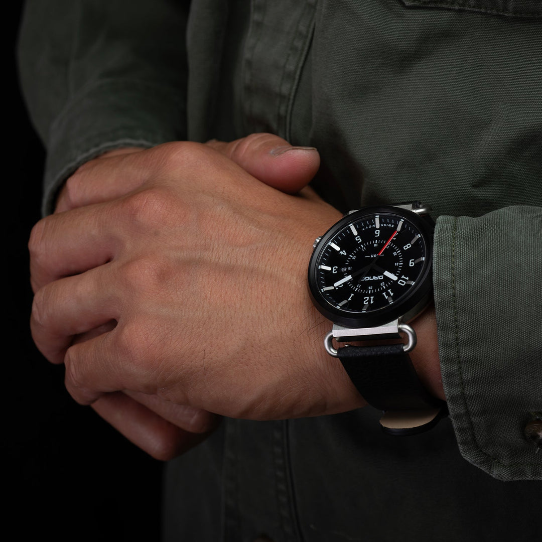 Dango: TK-01 - TREK WATCH WITH ITALIAN LEATHER STRAP - JET BLACK