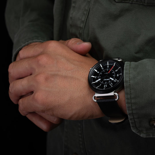Dango: TK-01 - TREK WATCH WITH ITALIAN LEATHER STRAP - JET BLACK