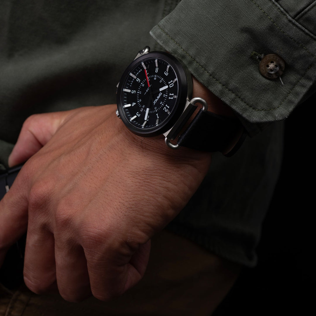 Dango: TK-01 - TREK WATCH WITH ITALIAN LEATHER STRAP - JET BLACK