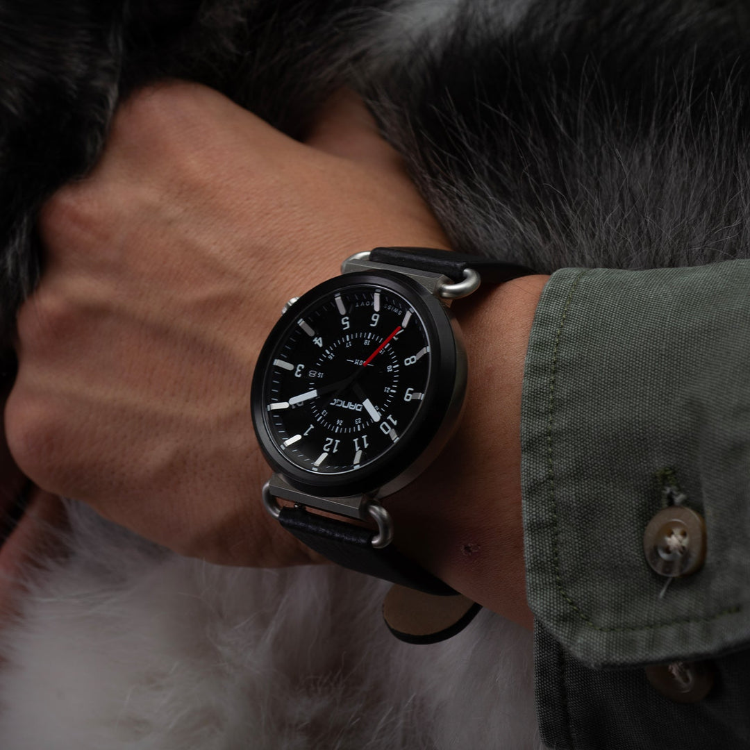 Dango: TK-01 - TREK WATCH WITH ITALIAN LEATHER STRAP - JET BLACK