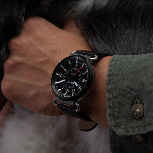 Dango: TK-01 - TREK WATCH WITH ITALIAN LEATHER STRAP - JET BLACK