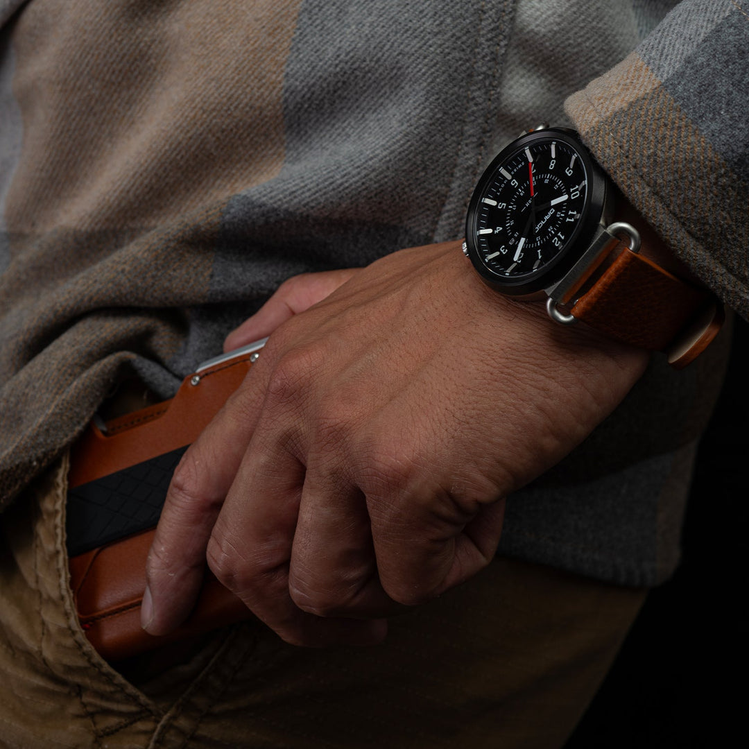Dango: TK-01 - TREK WATCH WITH ITALIAN LEATHER STRAP - WHISKEY BROWN